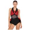 Damen Glitzernder Pailletten Farbblock Body Netz-Taille Feder Saum Ärmelloser Cutout Leotard