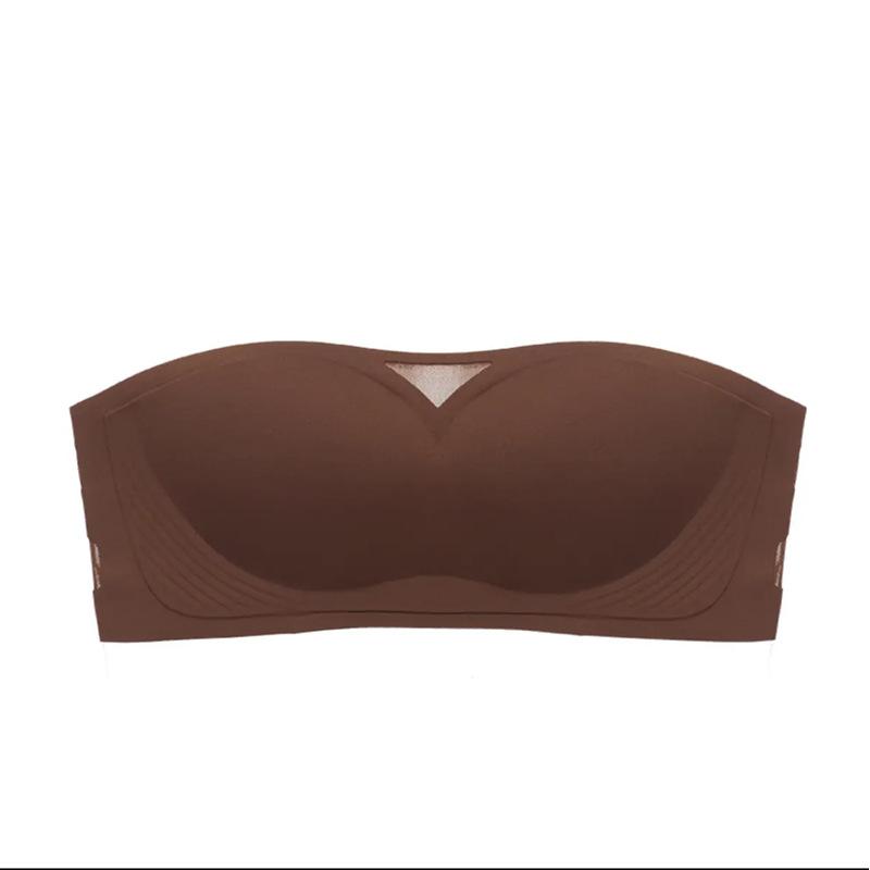 

Brown Strapless Wireless Bandeau Bra with Side Cutout and Removable Padded Cups for All Day Support S кофейный