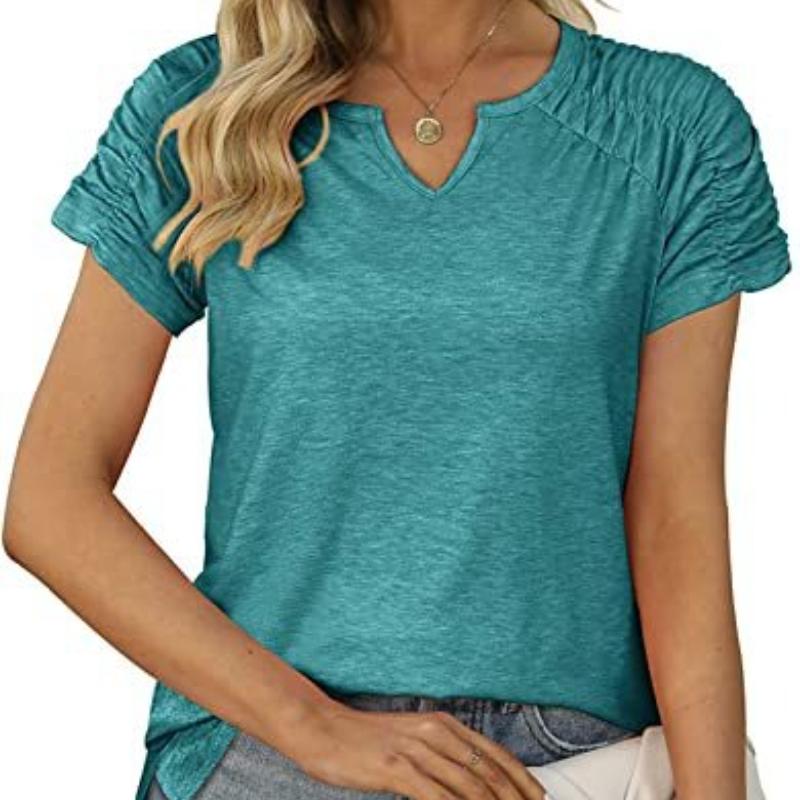 Women's V-Neck Shoulder Sleeve  T-Shirts Short Sleeve Top Women's