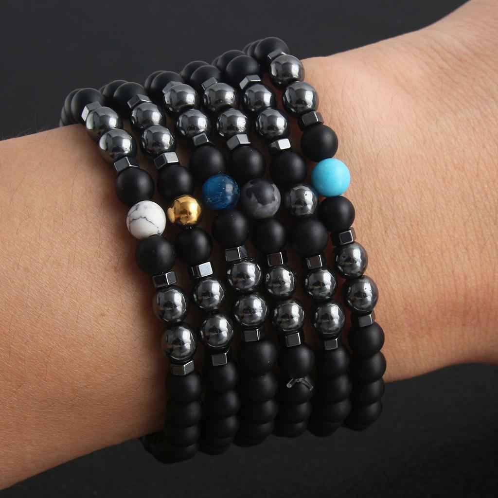 Frosted Black Beads, Black Gallstones, Natural Stone Bead Bracelet, Vintage Magnetic Bracelet, Men'S Accessories