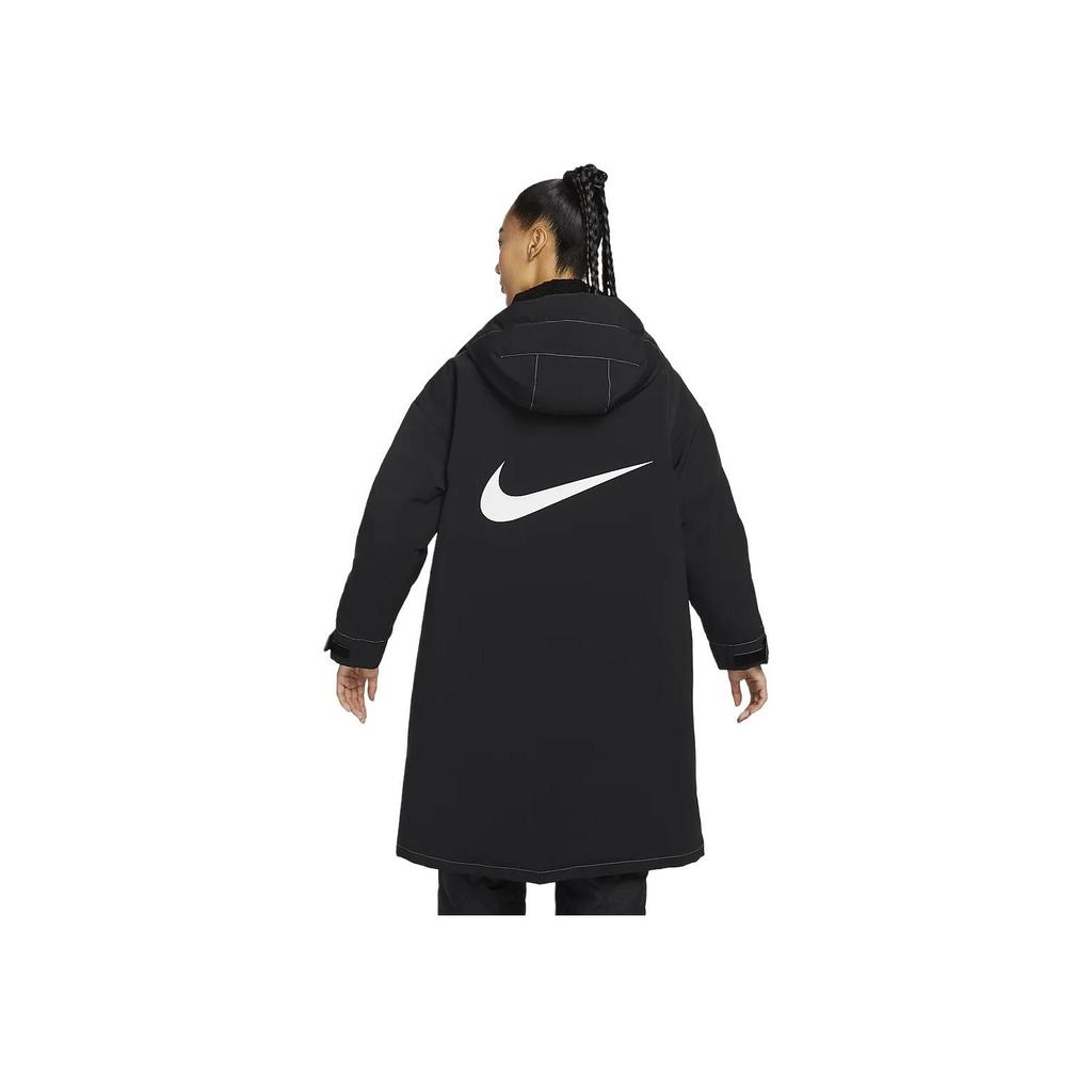 Nike Solid Color Hooded Multi-Pocket Loose Casual Mid-Length Down Jacket Women Outerwear Black FV8167-010