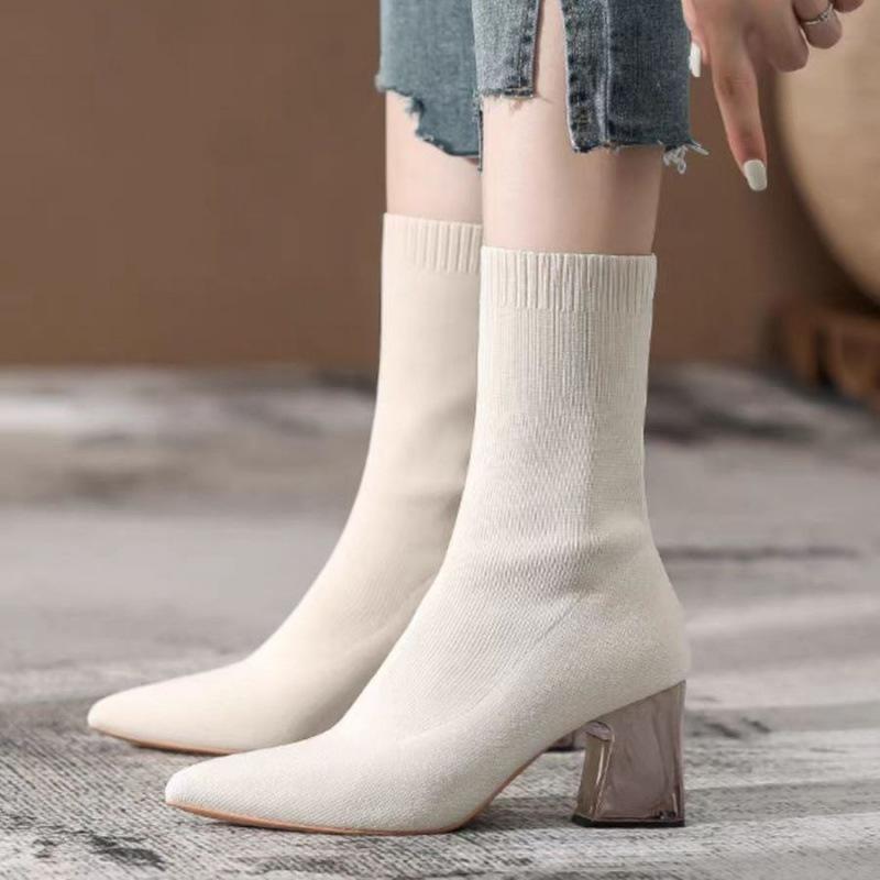 

Узкие ботинки женские, новые, осень и зима 2024, бежевые ботинки Chelsea женские, ботинки Martin, эластичные носки, ботинки на толстом каблуке, короткие ботинки женские 35 бежевый