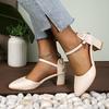 Women's Bowknot Chunky Heel Sandals Summer New Fairy Style Mid Heel Toe Cap Sandals All Match Single Shoes