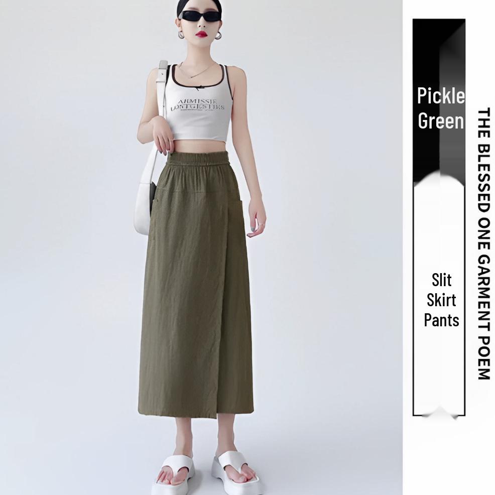 

Women s High Waist Ice Silk Culottes - Summer Thin Petite Wide Leg Pants XL