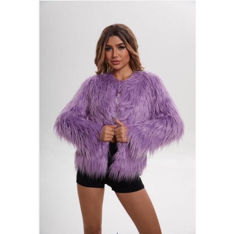 Womens Faux Fur Coat Winter Open Front Oversized Plus Size Long Sleeve Warm Outerwear In Purple White Grey Black Red