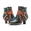 Johnature Genuine Leather Boots Fashion Women High-heeled Shoes Retro Rivet Patchwork Short Boots