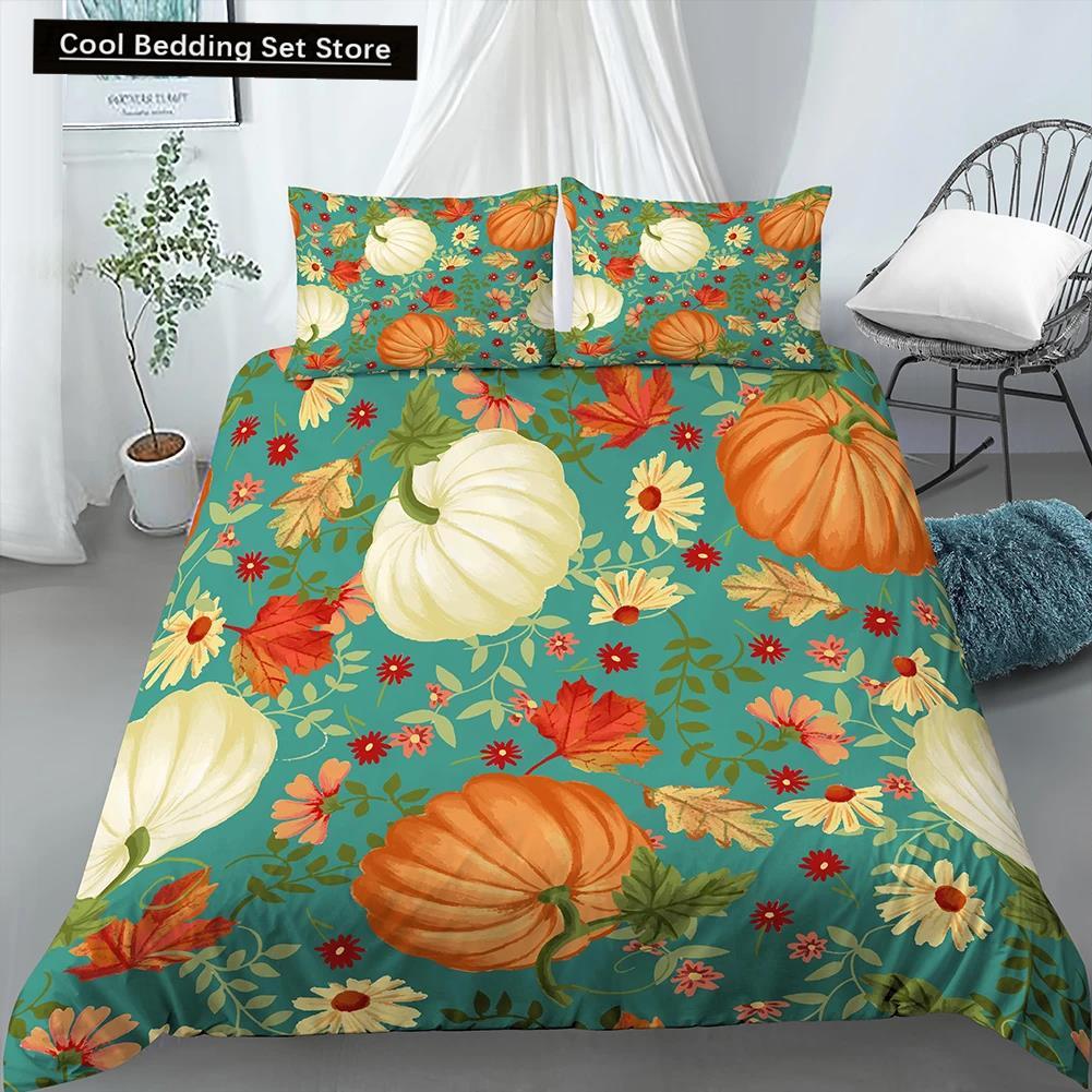 Happy Halloween King Queen Duvet Cover Orange Pumpkin Bedding Set Kids Teens Adults Bats Horror Festival Polyester Quilt Cover