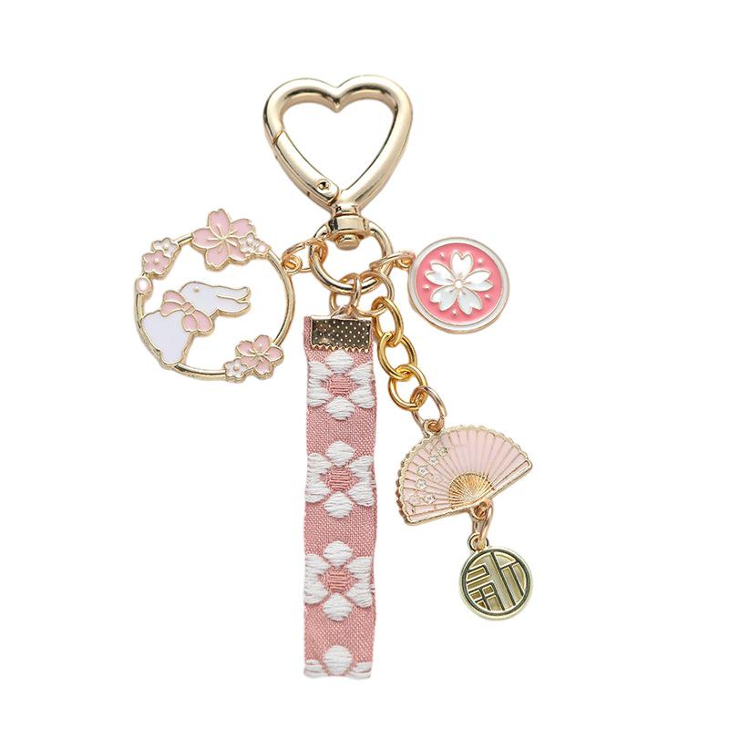 Pearl Cherry Blossom Heart Keychain: Cute Korean & French Style Bag Charm