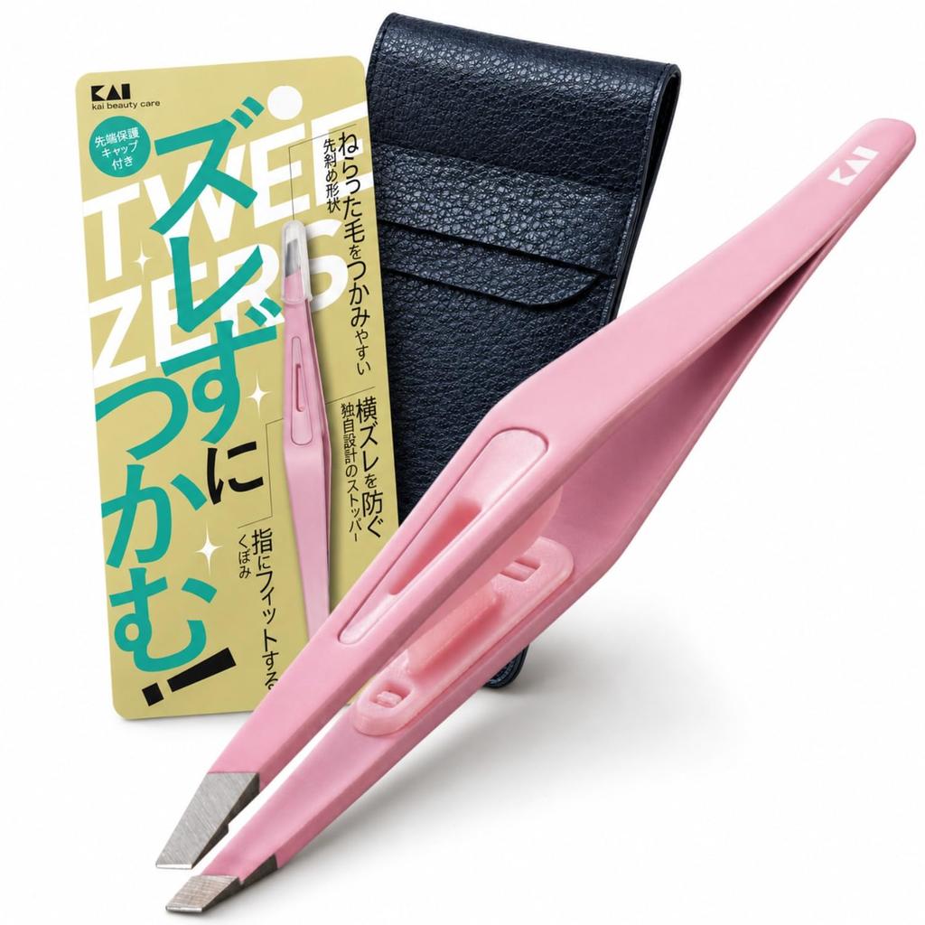 KAI Tweezers Non-slip Slanted Tip Pink Not Slipping Indentation KQ3214