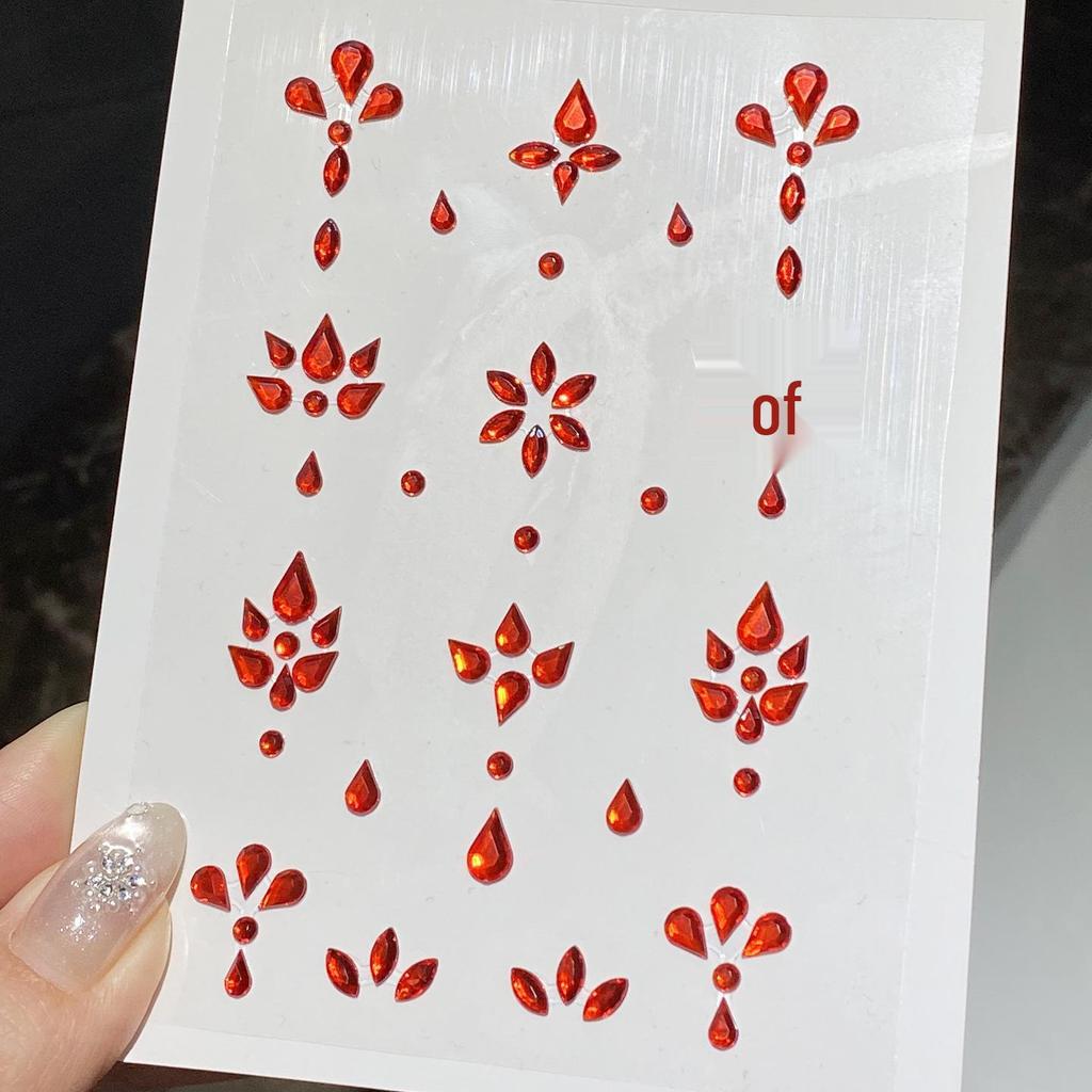 Diadema Rosso con Strass sulla Fronte e Adesivi Decorativi per il Viso in Stile Antico per il Trucco Hanfu