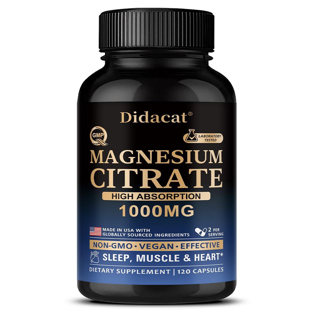 Didacat Magnesium Citrate 1000MG, High Absorption 120 Capsules Mineral Supplement for Muscle & Heart Support 120PCS