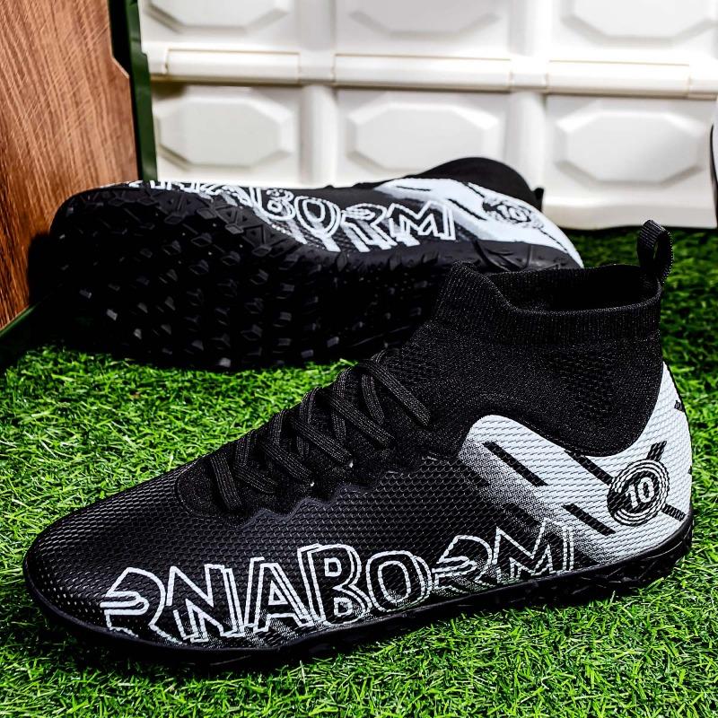 Herren Fußballschuhe mit Sockenmund, weiche Gummisohle, kurzgenagelte Kunstrasen-Fußballschuhe aus Leder für Jugendliche und Kinder