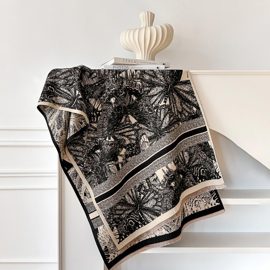 Retro Trees Autumn And Winter Warm Scarves Women'S Air-Conditioned Room Imitation Cashmere Big-Name Style Shawl Scarf Thickened Outer Cover