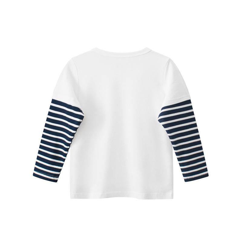 27kids 2024 Neues Herbst Dinosaurier Langarm Fake Zweiteiler T-Shirt für Jungen