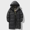"National Standard" Black and Gold Long Down Jacket - Trendy, Hooded with White Duck Down