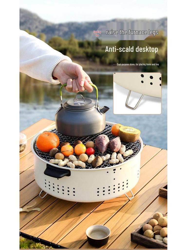 Portable Multifunctional Stainless Steel Charcoal Grill - Outdoor/Indoor Campfire, Barbecue, Water Boiler, Tea Stove