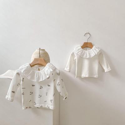 2024 Herfst Bloemen Lotus Kraag Lange Mouw Top voor Baby- en Peutermeisjes (0-2 jaar)