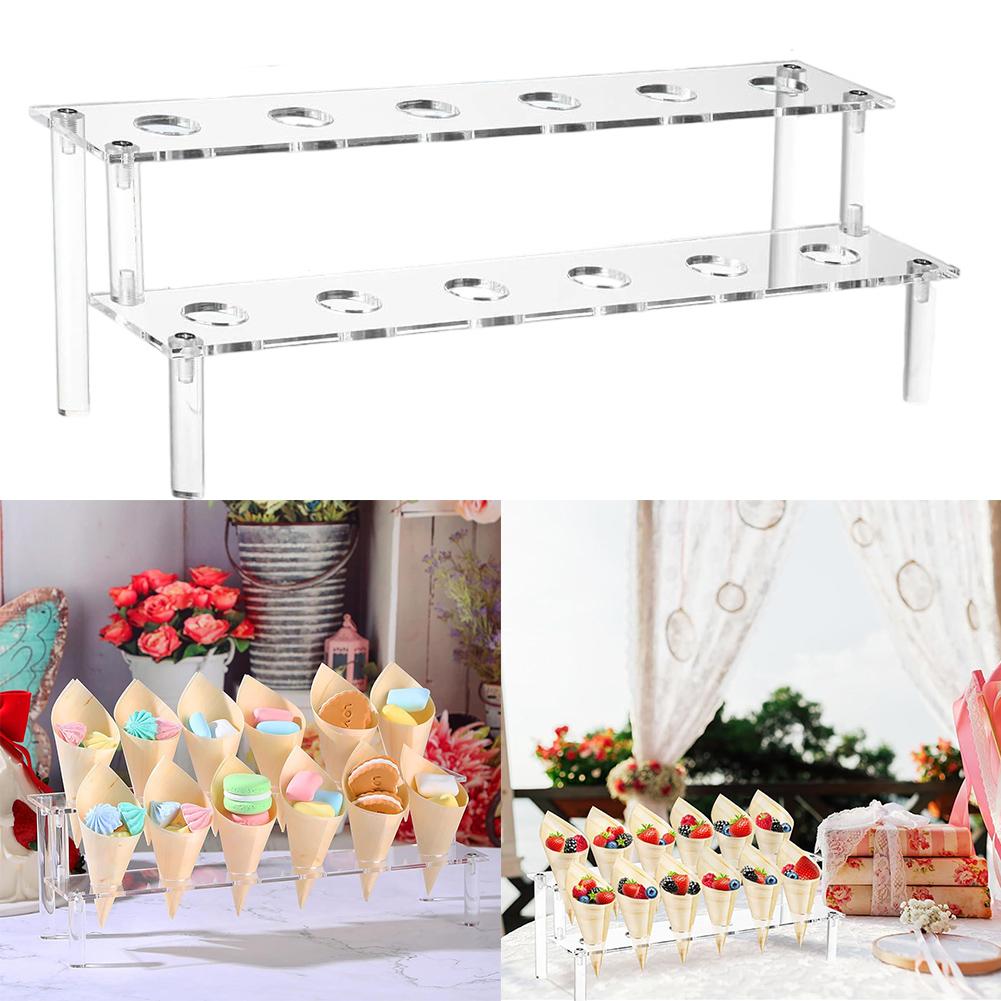 12 Hole Acrylic Cone Rack for Ice Cream Food Cones For Charcuterie Appetizers and Salads with Transparent Material