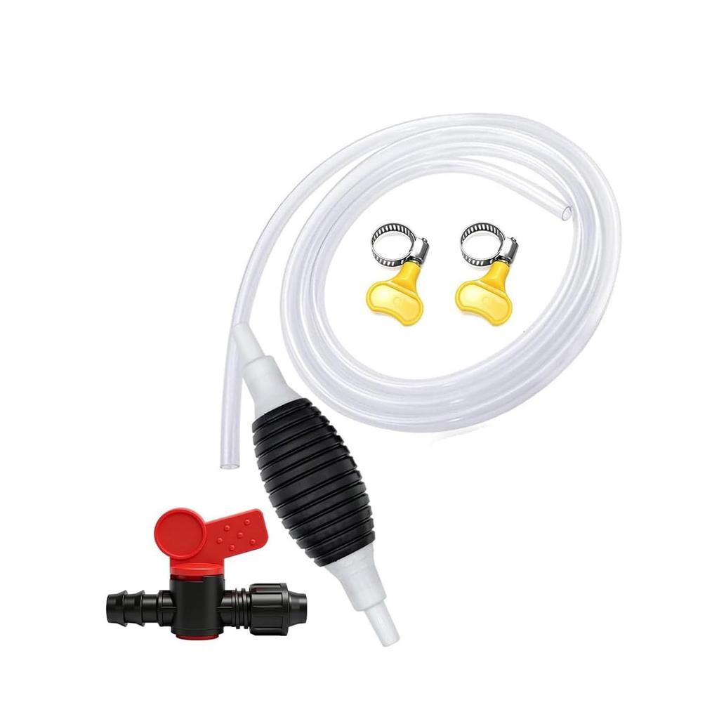 Multi Purpose Liquid Siphon Pump Kit with Manual Hand Pump Valve Switch and Hose for Fuel Water Transfer Aquarium Cleaning