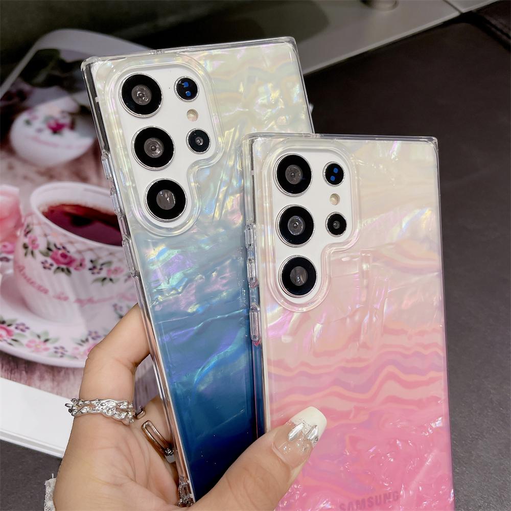 Gradient Colorful Shell Aurora Phone Case for Samsung Galaxy S24 Ultra S23 FE S22 Plus Luxury Laser Gloosy Shockproof Back Cover