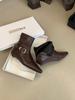 New autumn and winter medium tube square head flat bottom button fashionable versatile fashion rear zipper Martin boots women