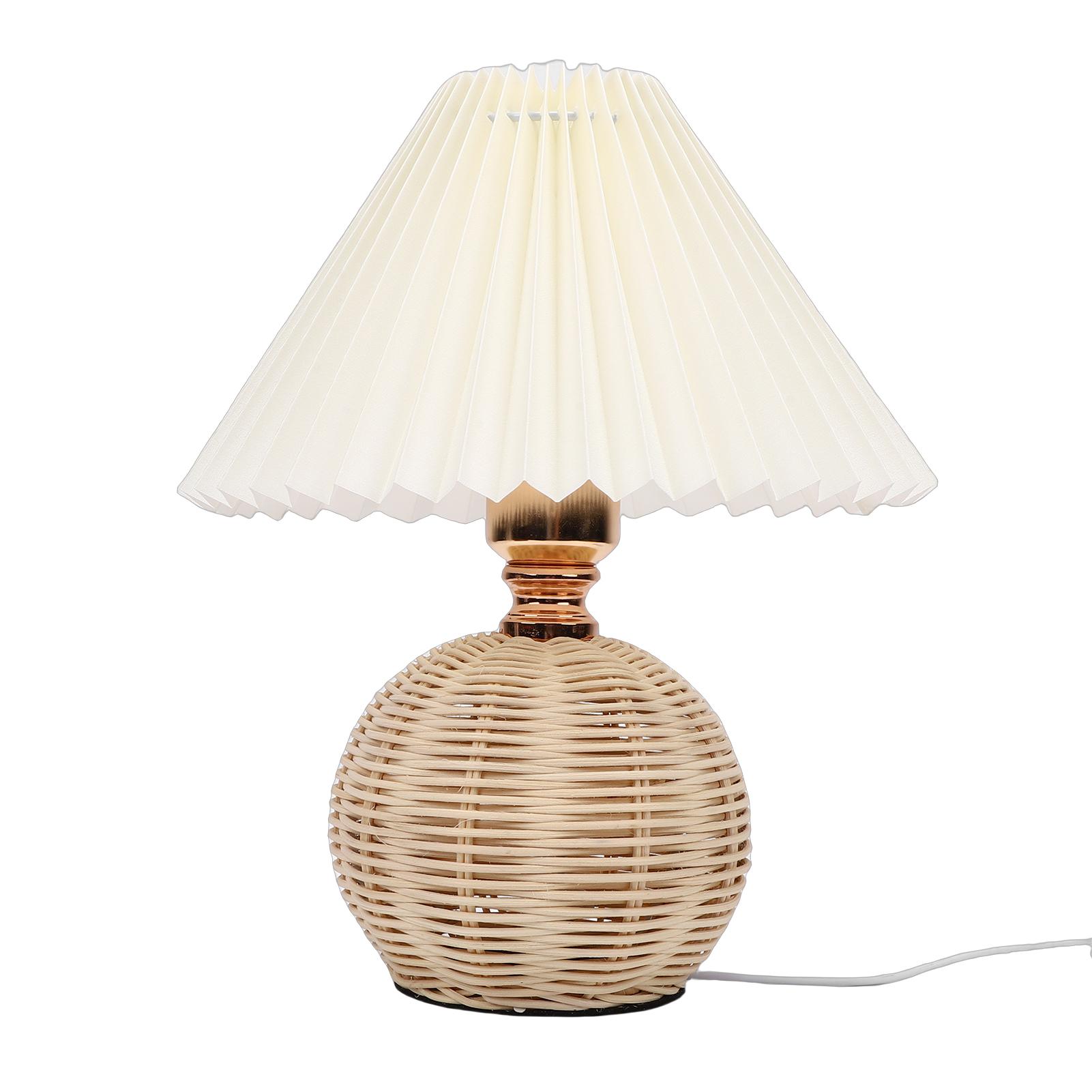 

Pleated Table Lamp Soft Yellow Light Linen Lampshade Rattan Base Bedside Lamp for Bedroom