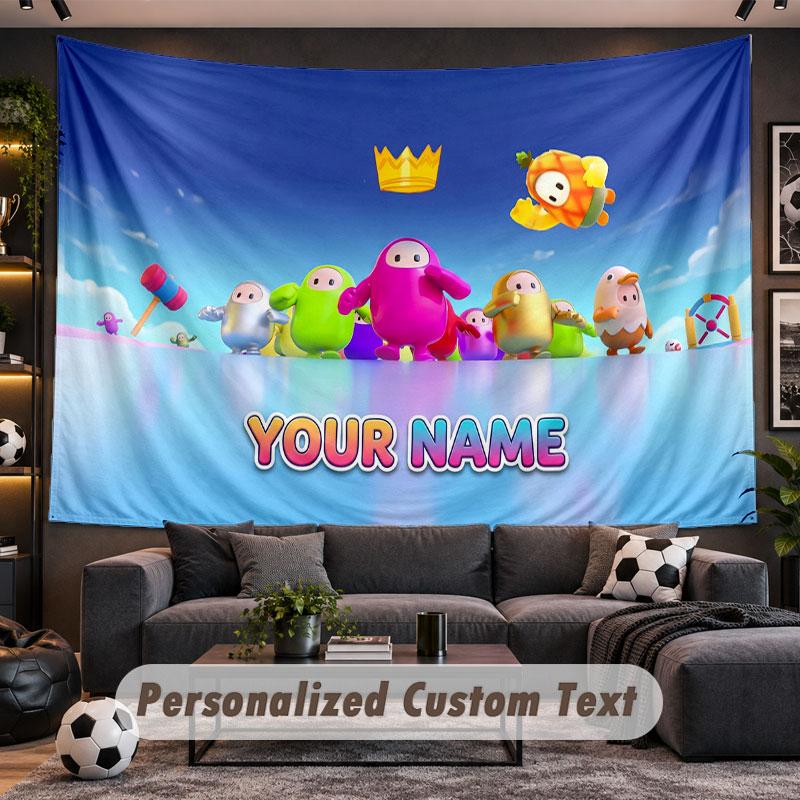 Wall Hanging Tapestry Custom NameFall Guys Pattern Personalized Printed Fabric Wall Decor