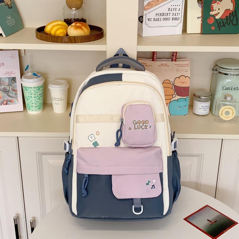 High Value College Style Sweet Contrasting Color Splicing Backpack High School Students Large Capacity Backpack