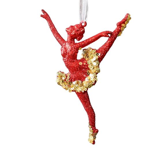 Glitter Sequined Christmas Ornament Red Snowflake/Butterfly/Star/Reindeer/Ballerina Hanging Decoration for Xmas Tree Doors Walls Holiday Home Decor