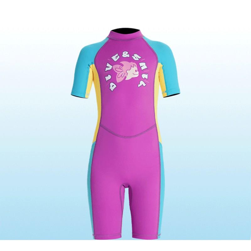 Children's Swimsuit One-piece Short-sleeved Girls 'swimsuit Medium Snorkeling Suit Sunscreen Quick-drying Soaking Hot Jellyfish