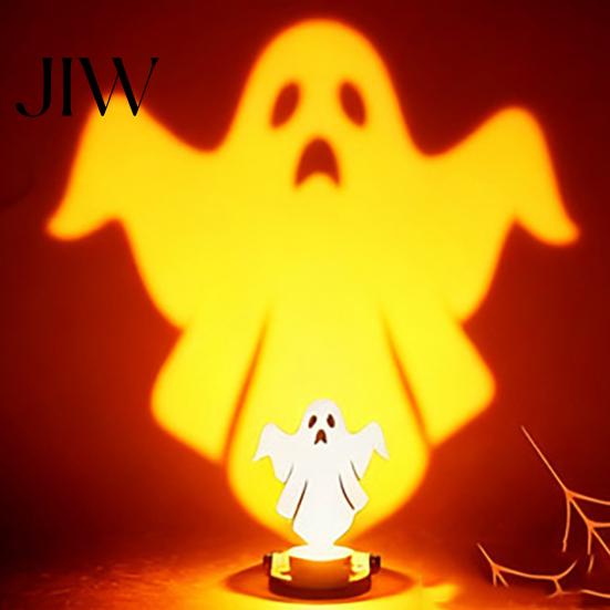 Halloween Theme Light Wooden Candle Holder Ornaments, Decorative Cat/Pumpkin/ Ghost/Skull Projection Shadow Projector Stand, Creative Tabletop