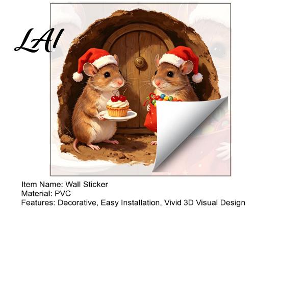 Party Background Decorations 3D Mouse Hole Wall Sticker for Christmas Decoration Realistic Santa Decal Waterproof PVC Festive Home Decoration