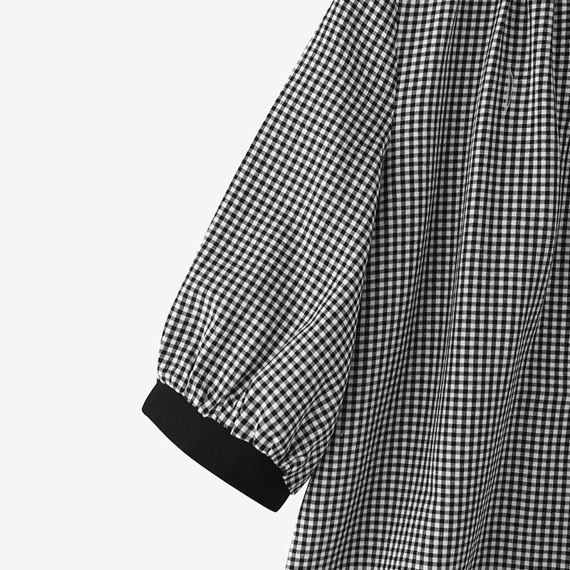 ZANZEA Women Casual Round Neck 3/4 Sleeve Grid Print Loose Blouse