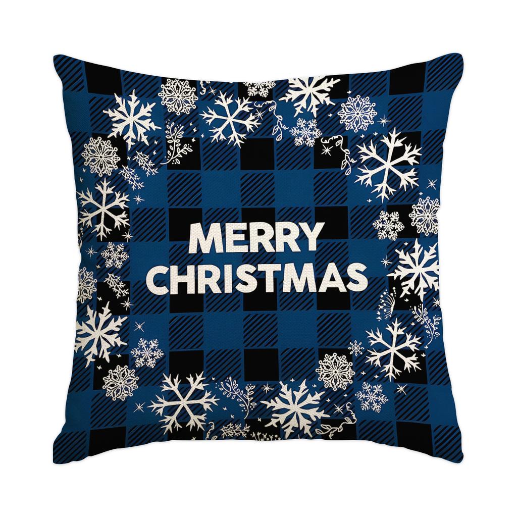 1 \ 4pcs blue Christmas pillow cover, single-sided printed cushion cover, suitable for living room sofas (without pillow core)