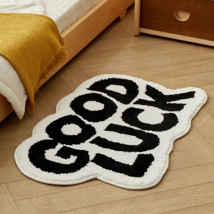 Modern Nordic Letter Flocking Non-Slip Quick-Dry Irregular Floor Mat for Bedroom & Bathroom