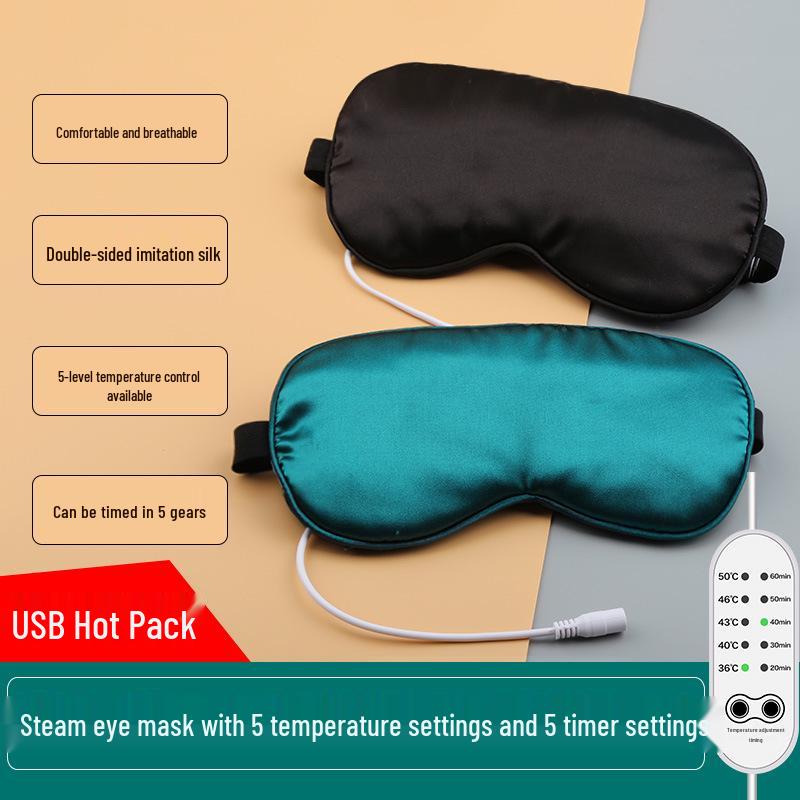 Rechargeable USB Faux Silk Eye Mask with Aroma Bag - Light Blocking, Hot Compress, Relieves Eye Fatigue, Breathable and Soothing for Women.
