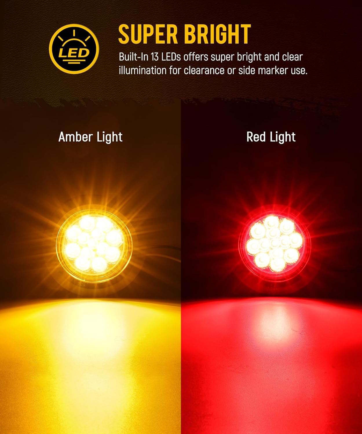 

20Pcs 2.5 Round 13LED Side Marker Lights with Pigtail, Grommets for Trailer RV Semi-Truck United States