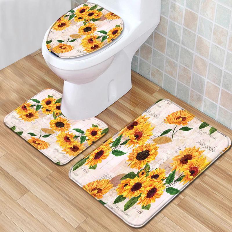 Sunflower Toilet Three-Piece Floor Mat Bathroom Three-Piece Carpet Doormat