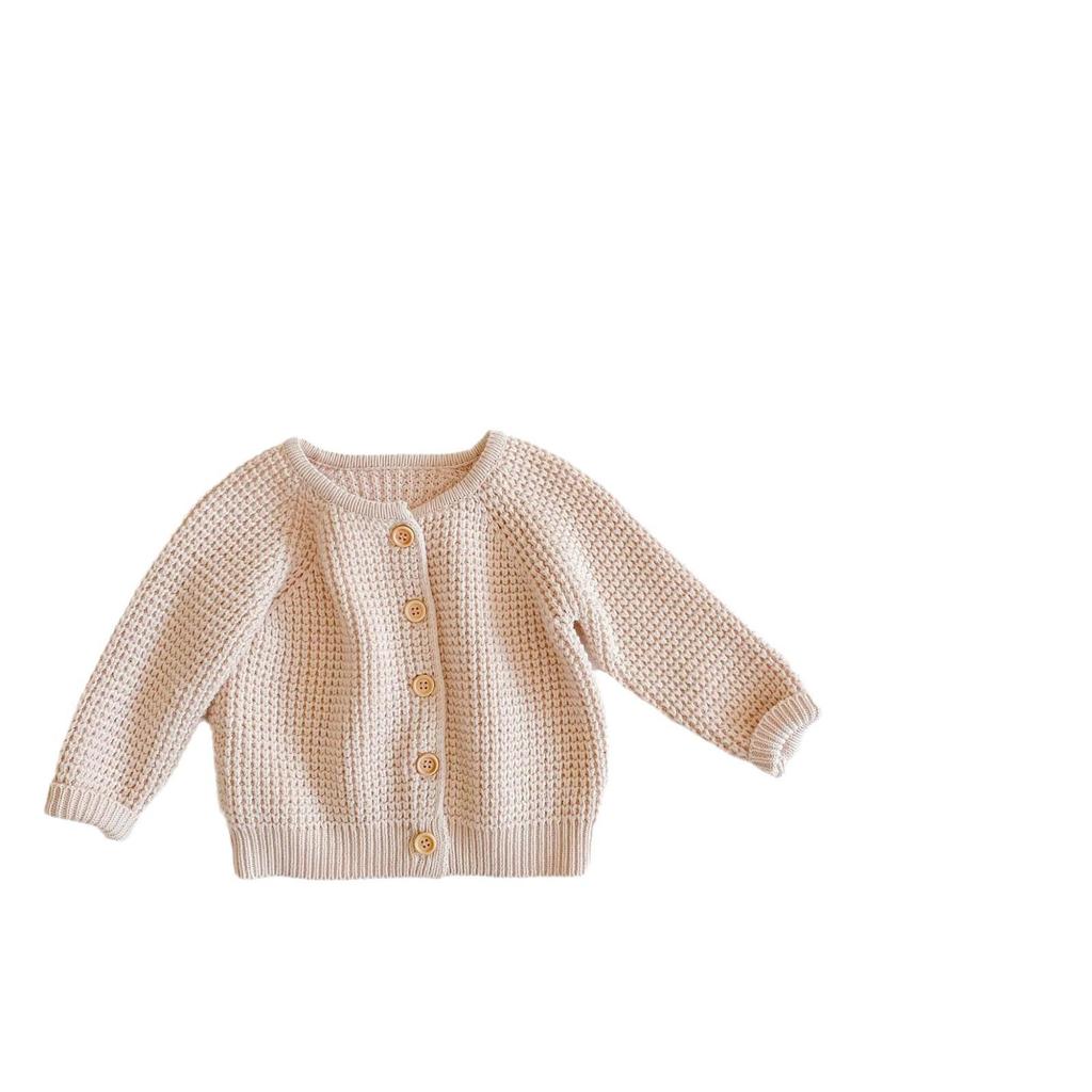 Spring & Autumn Baby Girls' Knitted Solid Color Jacket - Long Sleeve, Sweet Net Design