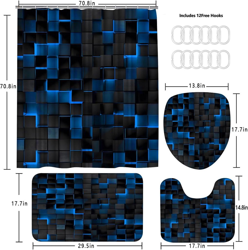 Red Grid 3D Visual Geometry Art Shower Curtains Washable Fabric Polyester For Bathtub Art Bathroom Decor With Hooks Waterproof
