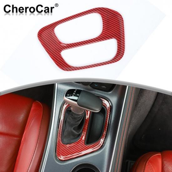 Center Console Gear Shift Frame Trim Cover for Dodge Challenger 15-19 Red Carbon