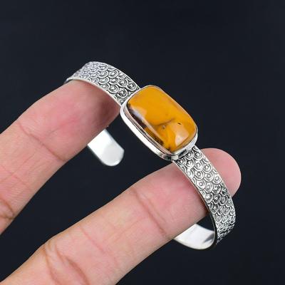 Natural Mookaite Gemstone Bangle Red Adjustable 925 Sterling Silver Jewelry