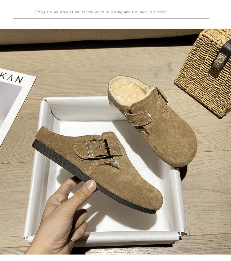 Cowhide version~ Boken shoes women's genuine leather matte flat bottom one pedal soft sole soft surface ugly cute retro Boken shoes single shoes