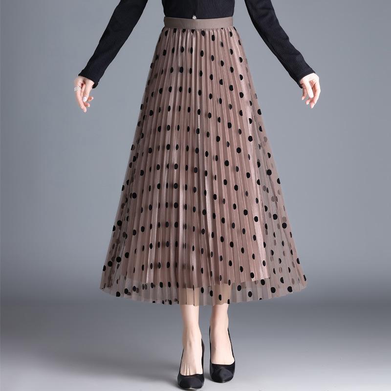 Spódnica z siateczki w kwiaty dla kobiet Wiosna Lato Koronka Flokowanie Duży rozkloszowany elastyczny wysoki stan Moda Elegancka spódnica w kształcie litery A Pół spódnica