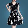 Women's V-Neck Lace-Up Slimming Print Summer Dress with Short Sleeves