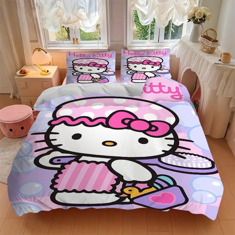 3pcs Bath Hello Kitty Print Cover Set Ultra Soft, Breathable, and Comfortable Bedding with Stylish Design for Bedroom and Guest Room Decor 1 Cove