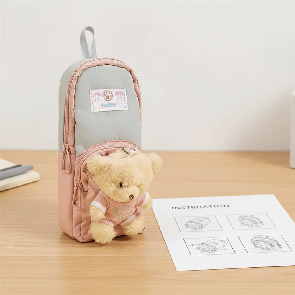 Zipper Plush Stationery Bag Cute Bear Pencil Pouch Fashion Little Bear Doll Pencil Case  Kids Gift
