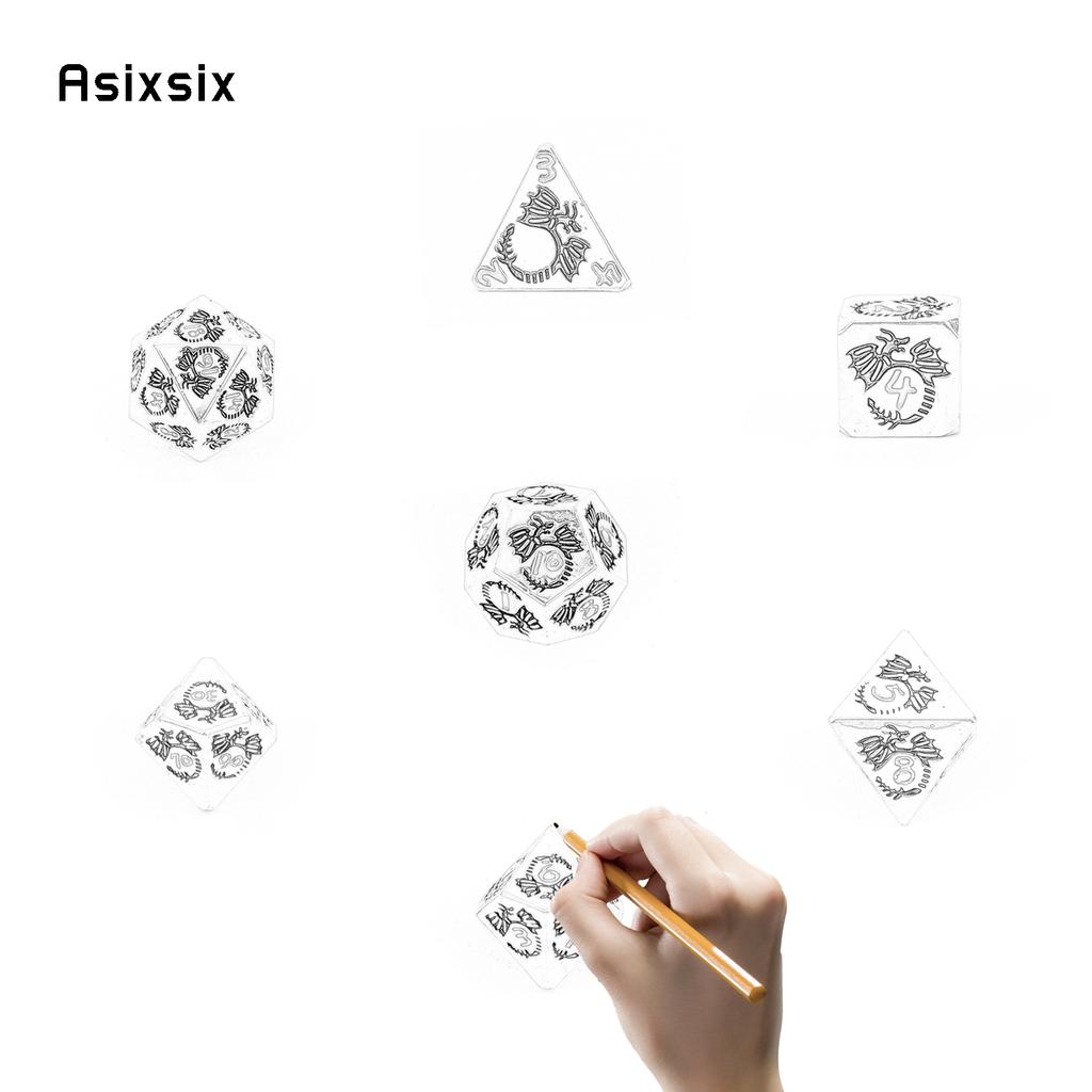 7 Pcs Orange Dragon Metal Dice Solid Metal Polyhedral Dice Set Suitable For Role-Playing Dice PropBoard Game Gift