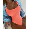 2022 Women's Fluorescent One-Piece Swimsuit - Crinkled Wavy Stripe, Candy Colors, Ruched Fabric.