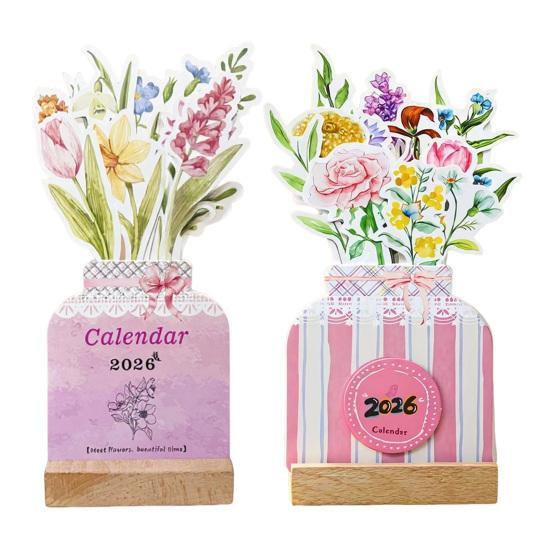 2025-2026 Small Desk Calendar 24 Months Floral Desktop Calendar Home Office Mini Standing Flip Decorative Flower Calendar